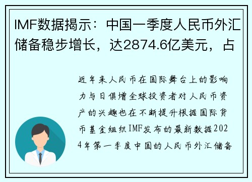 IMF数据揭示：中国一季度人民币外汇储备稳步增长，达2874.6亿美元，占全球外汇储备比例再创新高