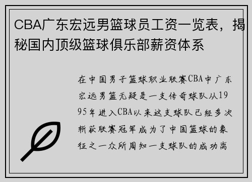 CBA广东宏远男篮球员工资一览表，揭秘国内顶级篮球俱乐部薪资体系